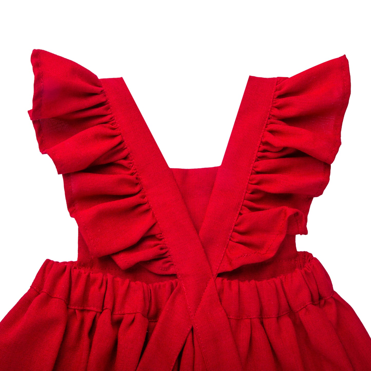 Girls Back Frill Butterfly Dress - Red