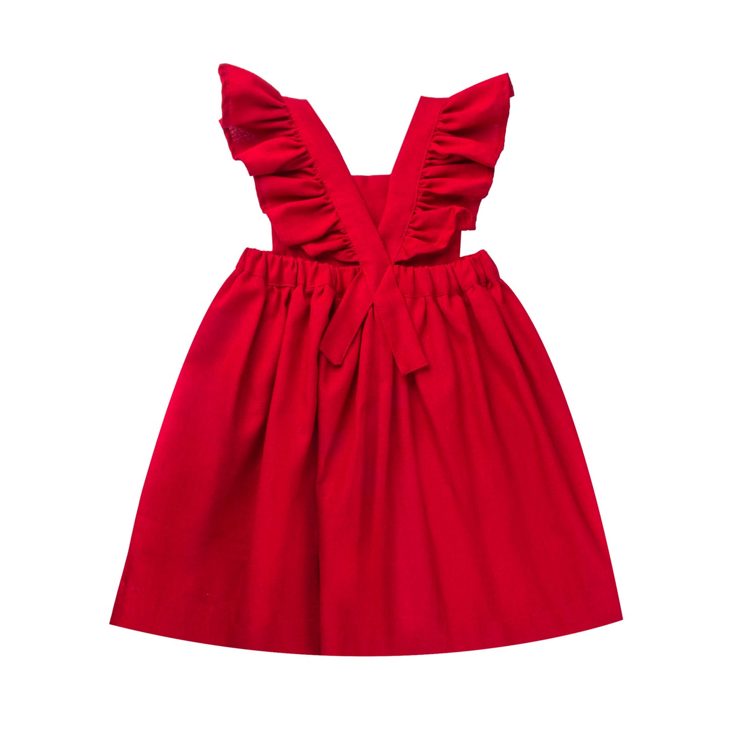 Girls Back Frill Butterfly Dress - Red
