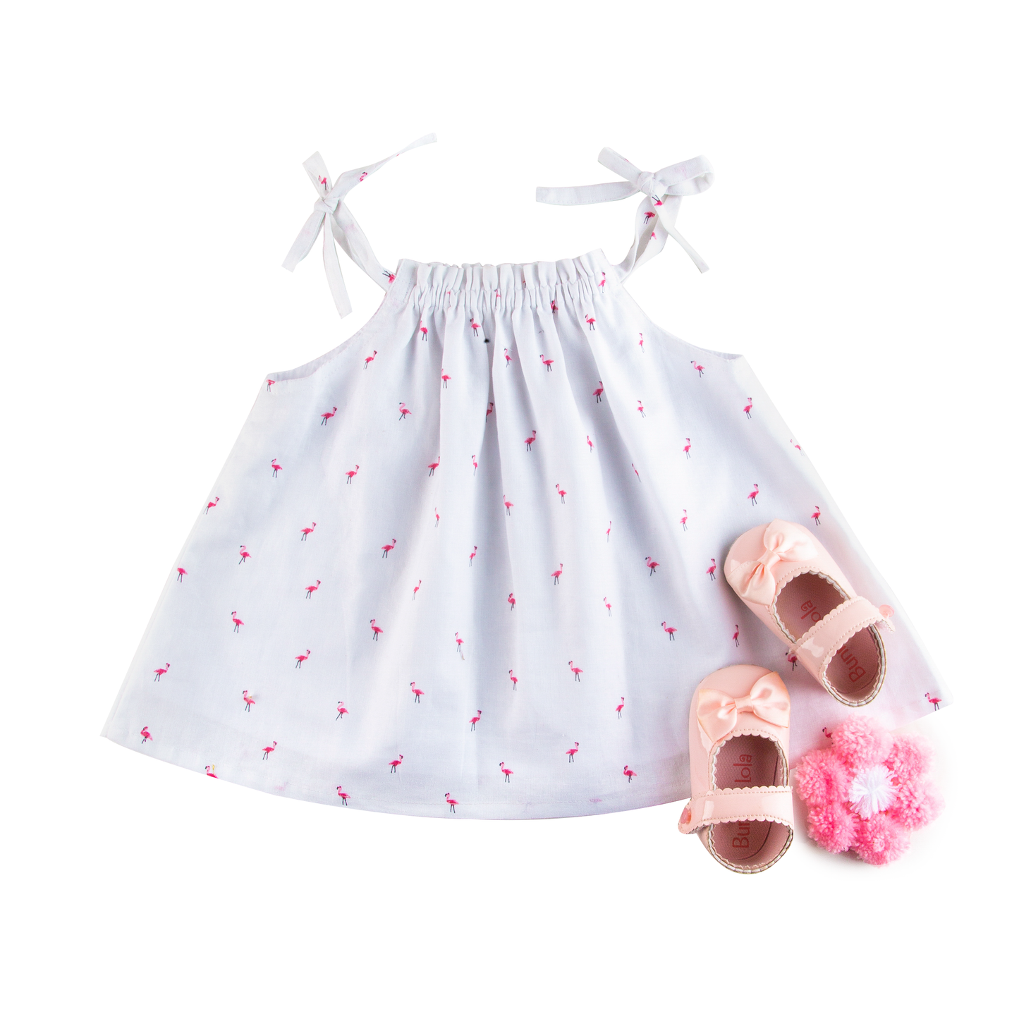 Girls Flamingo Dress - White